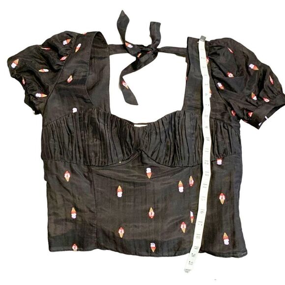 Fleur Du Mal Ice Cream Embroidery Top Blouse Bustier Tie Back Women’s Size Large - Picture 7 of 12